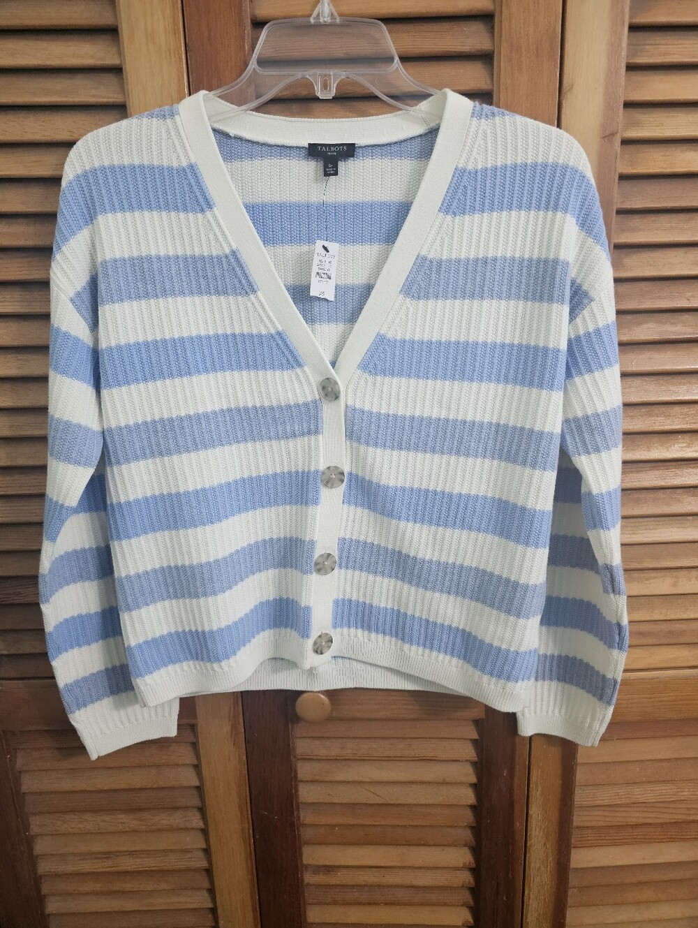 Talbots Blue & White Striped Cardigan Sweater NWT Size Petite Small